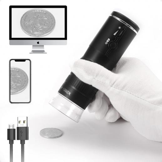 Microscopio digital inalámbrico, 50x-100 ° Cámara de microscopio USB manual portátil, mini microscopio de bolsillo para niños y adultos, microscopio para iPhone, iPad, teléfono Android, Windows, Mac OS