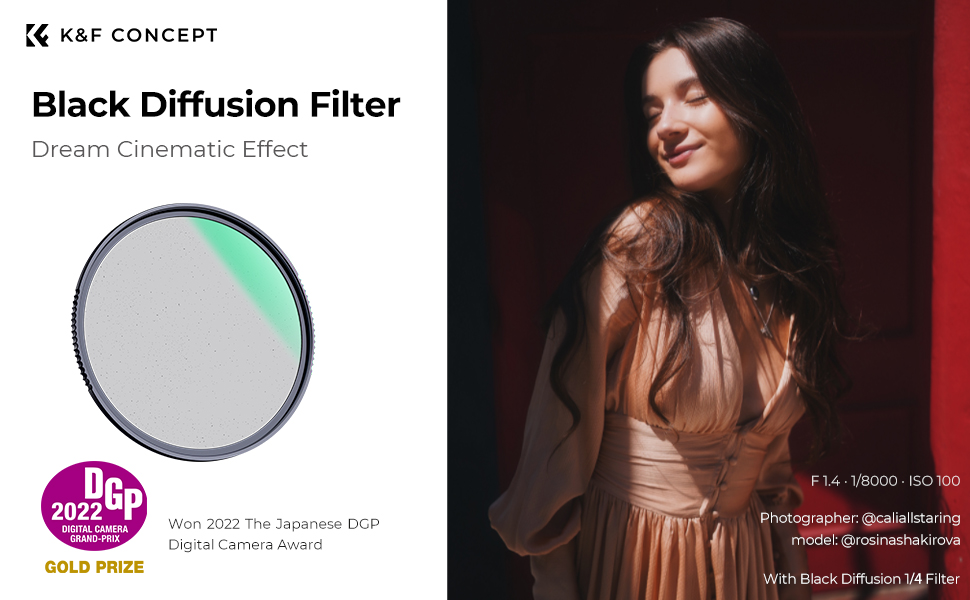 K & amp; f Concepto Black Diffusion 1/4 Filtro de efectos especiales El filtro crea el efecto de una neblina cinematográfica para imágenes y videos