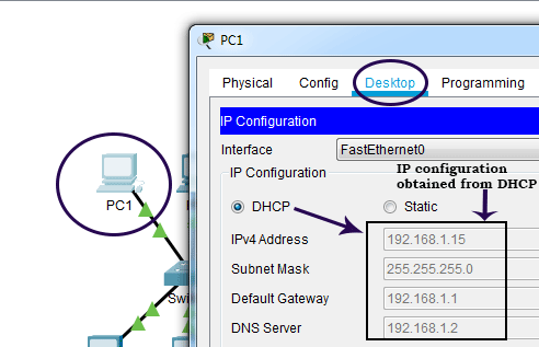 comprobar si el cliente recibe una dirección IP del servidor dhcp